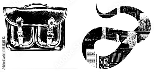 Classic satchel bag with leather straps, metal buckles, detailing, retro design, professional accessory, business portfolio case.