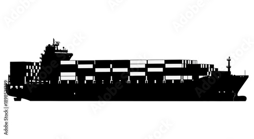 Large cargo ship sailing with stacked shipping containers on deck