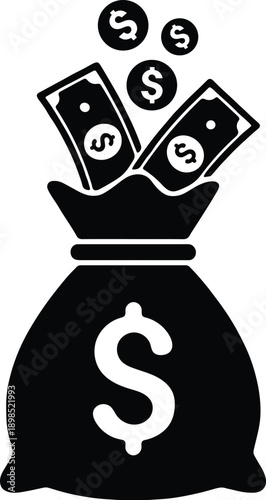 open dollar bag silhouette icon