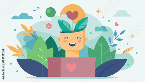A delightful and charming illustration of a smiling person in a soft, flat vector style, exuding joy and friendliness.