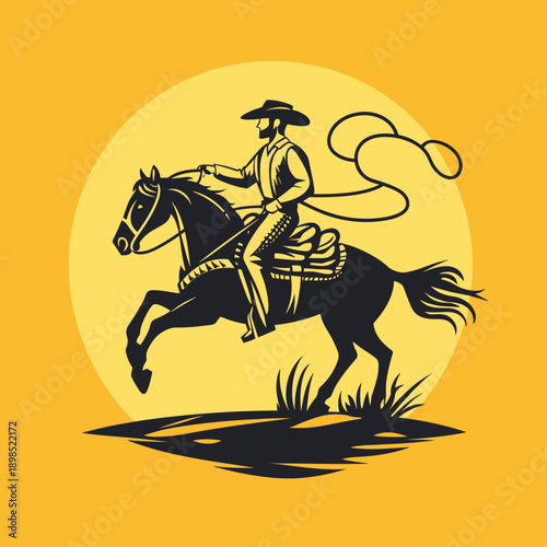 Vintage Cowboy on Horseback with Lasso