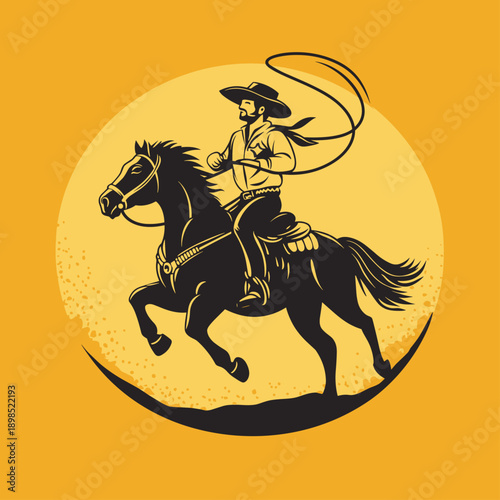 Vintage Cowboy on Horseback with Lasso