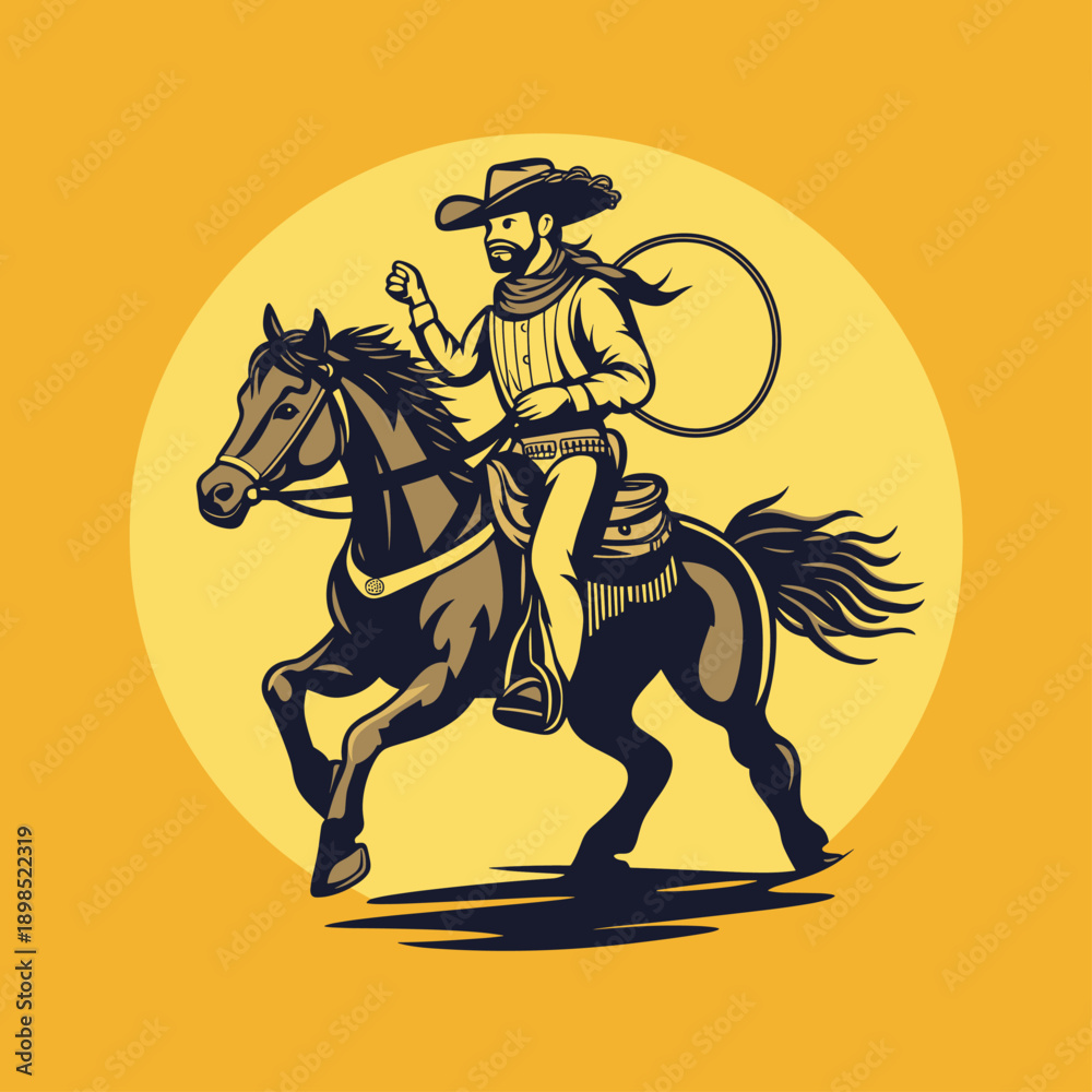 Fototapeta premium Vintage Cowboy on Horseback with Lasso
