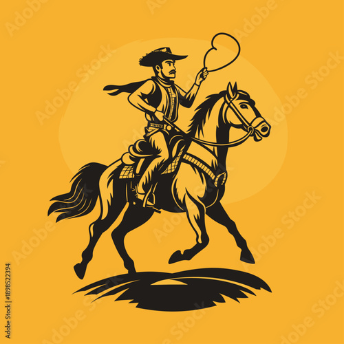 Vintage Cowboy on Horseback with Lasso