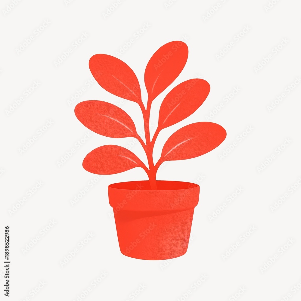 Naklejka premium Minimalist red potted plant illustration.