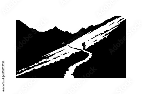 Mountaineer Climbing Snowy Peak Silhouette Vector Art