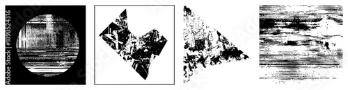 Fragmented polygonal forms with halftone shading, vector graphic, isolated design elements, texture, graphic art composition.