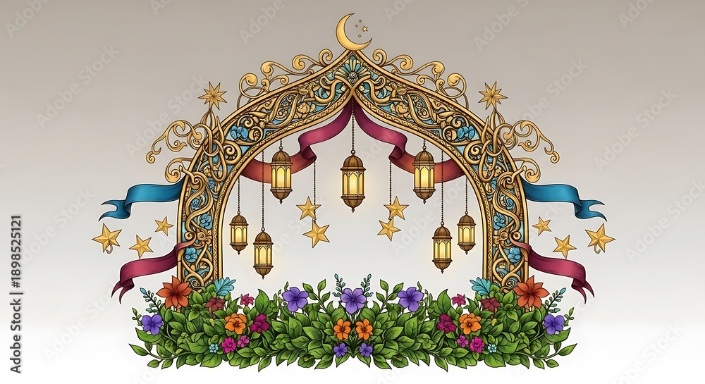 Fototapeta premium Ornate lantern archway with floral base
