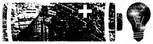 flag with white on black background, halftone texture, lightbulb, retro graphic, conceptual illustration, symbol, design element.