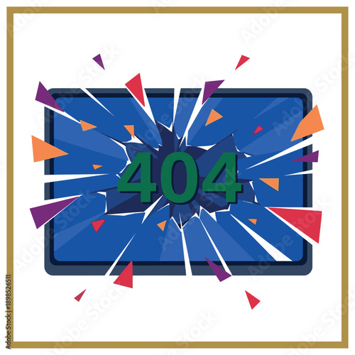 404 Error Page Not Found Illustration with Broken Glass Effect.