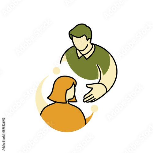 Illustration of a man and woman in conversation.