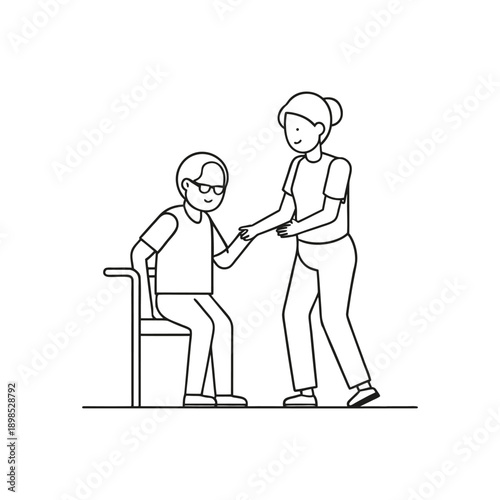 A caregiver assisting an elderly person in standing up from a chair