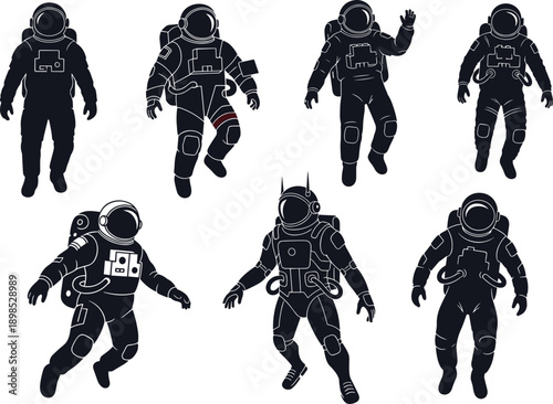 Astronaut Silhouette Icons, Space Exploration, Astronaut Poses, Cosmic Adventure, Spacewalk, Space Mission, Futuristic Exploration