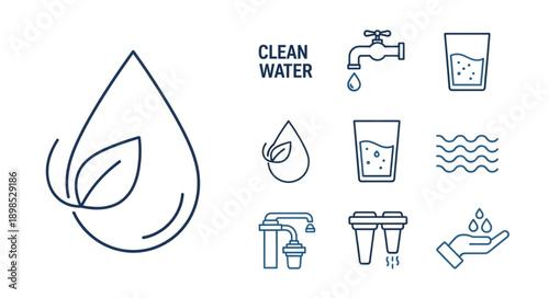 Clean Water Icons Set Vector Illustration.