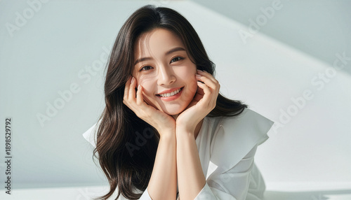 おしゃれなカットモデル女性の自然光ポートレート (Soft Radiance Portrait Series)	