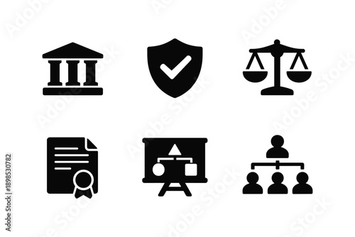 Law and business organization, justice and legal protection symbols