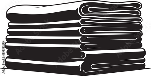 Stack of folded black and white towels illustration