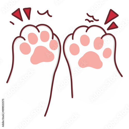 Two cat paws with pink pads rubbing together in a praise or begging gesture