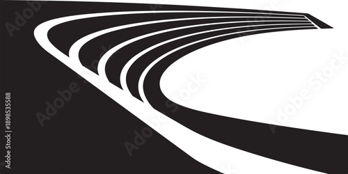Black and white abstract road curves to the right