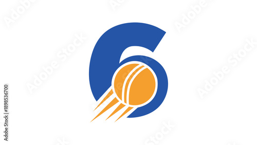 Letter 6 Cricket Logo Concept With Moving Cricket Ball Icon. Cricket Sports Logotype Symbol Vector Template. 