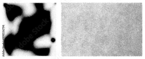 Stylized halftone graphic featuring organic black forms, dot matrix texture, vector art, isolated design, composition.