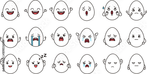 Cute Cartoon Emoji Face Illustration Set Showing Multiple Facial Expressions and Emotions for Messaging Apps, Stickers, User Interfaces, and Communication Design