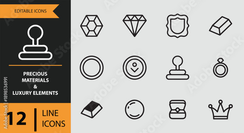 Precious Materials Luxury Elements Outline Icons