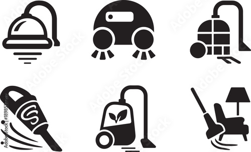 Vacuum cleaner icon set with clean vector symbols for home, cleaning, and appliance design.
