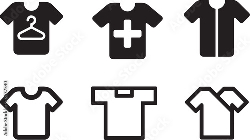 T-shirt vector icon set with clean symbols for apparel, fashion, clothing, and design use.