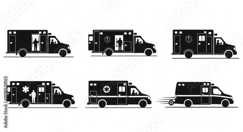 Collection of Ambulance Icons Vector Illustration.