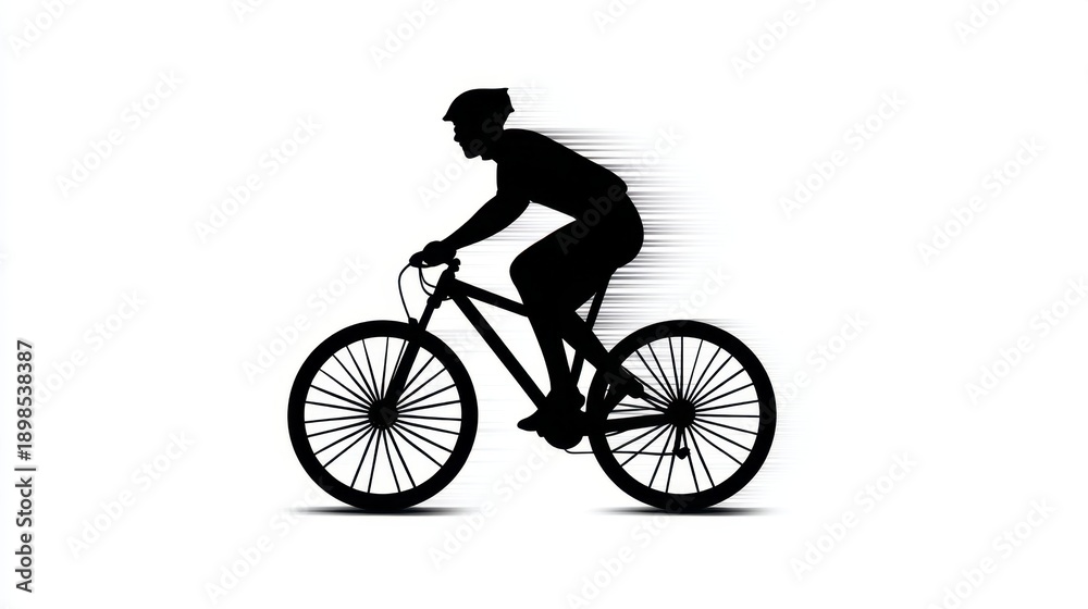 Obraz premium Silhouette of a Cyclist in Motion on a Mountain Bike, Representing Speed and Freedom in Black and White
