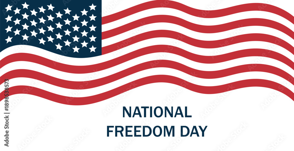 Fototapeta premium National freedom day illustration with waving american flag design, patriotism liberty and independence celebration concept for usa holiday