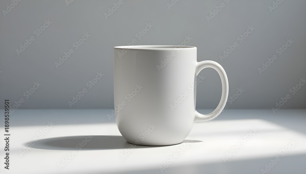 Obraz premium Minimalist White Coffee Mug with Shadow on Clean Background