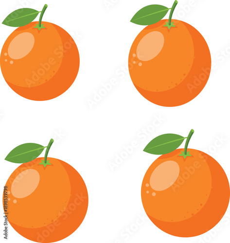 Fresh Orange Fruit Illustration Set Showing Whole Oranges with Green Leaves Representing Healthy Nutrition Organic Food Citrus Freshness and Market Design Concepts
