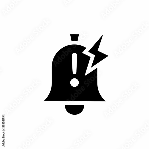 Notification bell icon with exclamation mark and lightning bolt, alert symbol, warning sign