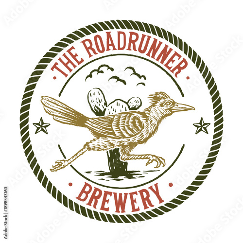 Vintage Roadrunner Bird Circular Brewery Label Design