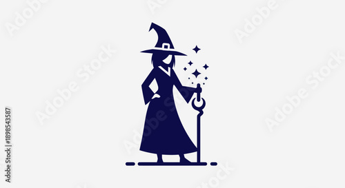 Stylized witch silhouette with magic wand