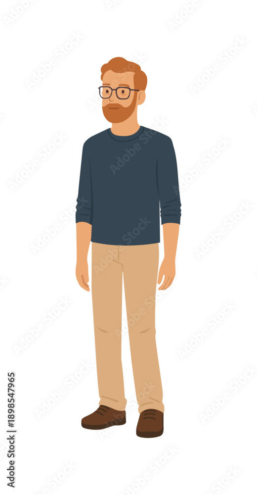 Obraz premium Redhead man with glasses standing, flat illustration