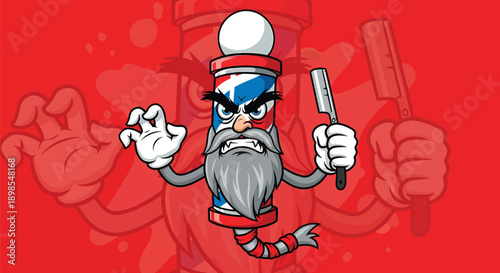 Cartoon Barber Character with Razor and Knife.