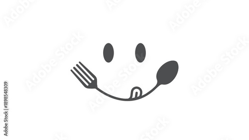 Spoon fork with smile - logo, design. Happy food, restaurant, symbol, icon, vector.