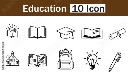 Education icons set with various school and learning related symbols