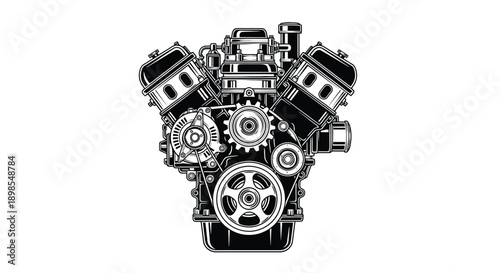 Detailed Illustration of Car Engine Components.