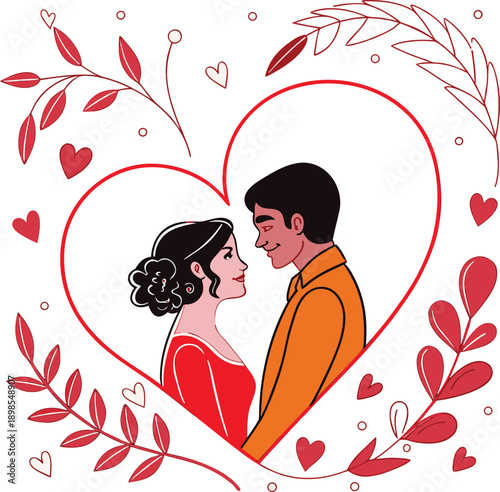 Romantic Couple in Heart Frame