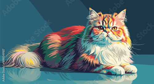 Multicolor longhair cat portrait vector illustration for modern design