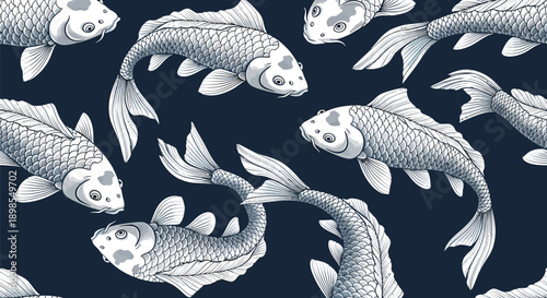 Group of Koi Fish Illustration Design.