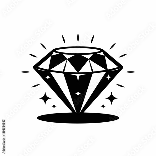 A stylized black and white geometric diamond sparkles