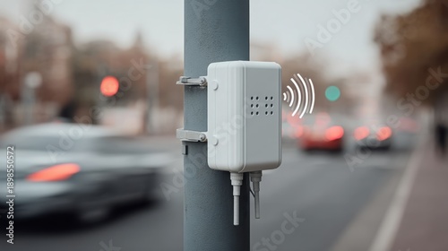 Wallpaper Mural White Plastic Device Mounted on Street Pole for Traffic Monitoring and Signal Detection Torontodigital.ca