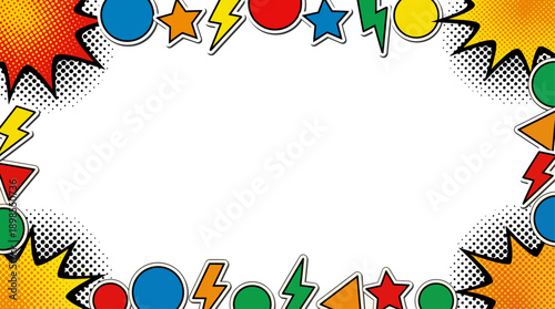 Comic Book Style Explosion Border with Shapes and Lightning Bolts.