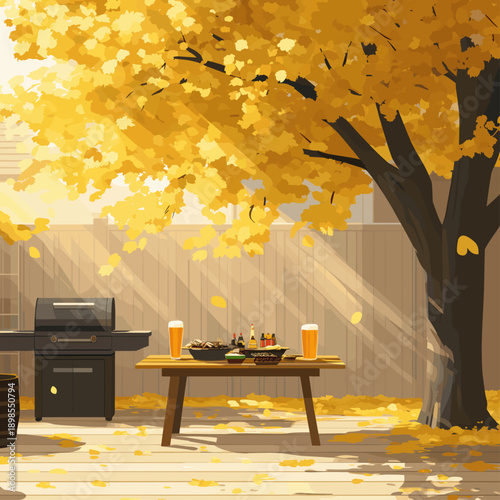 Autumn Backyard Gathering with Food and Drinks