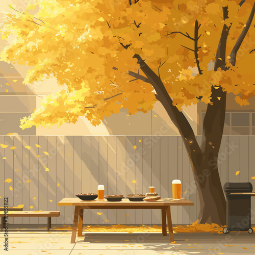 Autumn Backyard Gathering with Food and Drinks